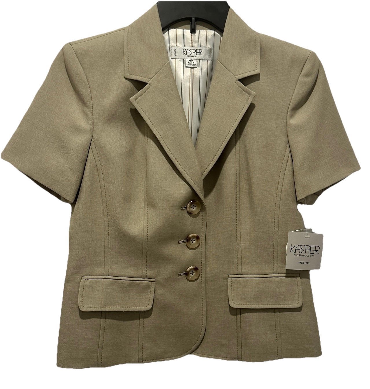 Kasper Women's 3-Button Blazer Jacket Size 4p Brown Short Sleeve / Office