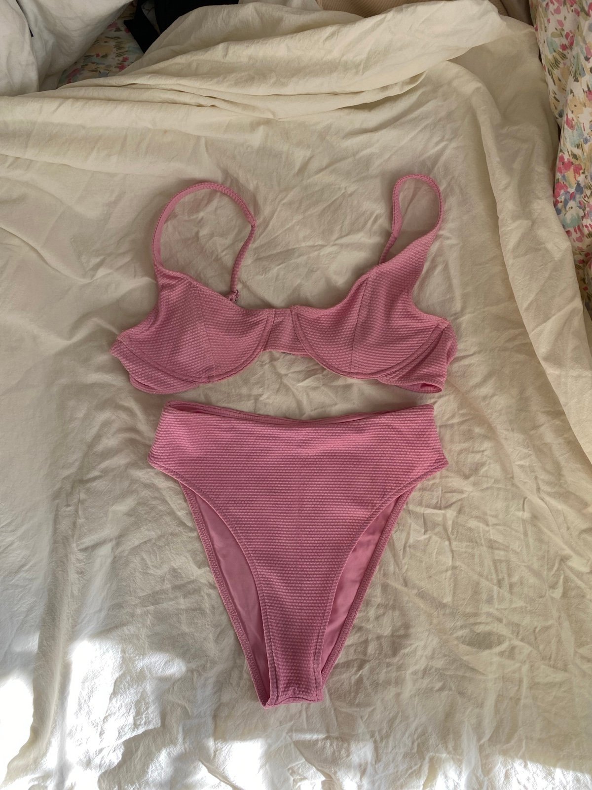 Frankie’s bikinis pink shimmery set