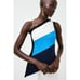 New Karen Millen Colorblock Bandage Chain Asymmetric Knit Pink Black White Top S