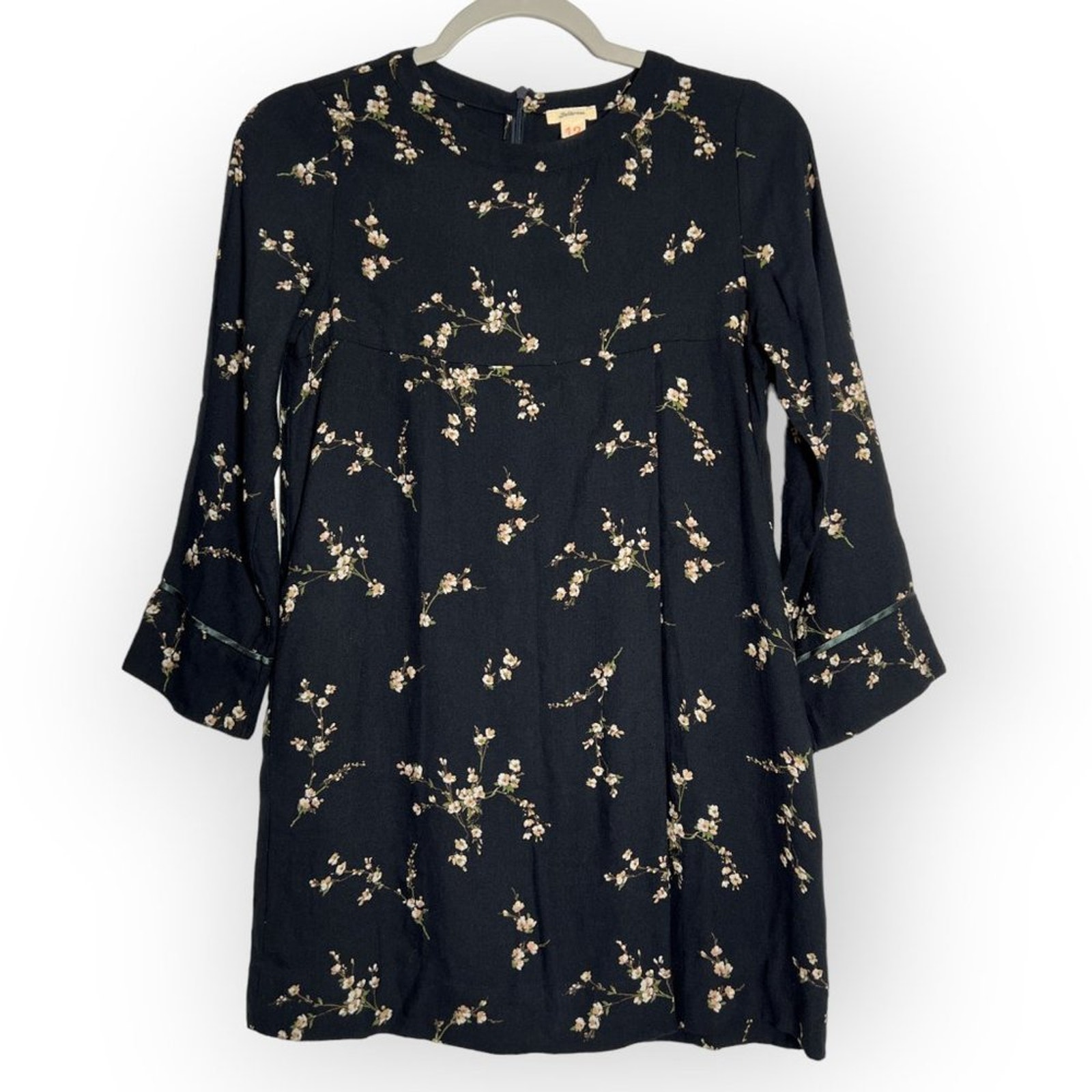NWOT Bellerose Girls 12 Floral Summer Dress Black Long Sleeve Pockets