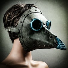Grey Plague Doctor w/ Blue Goggles Bird Beak Leather Masquerade Mask #1077