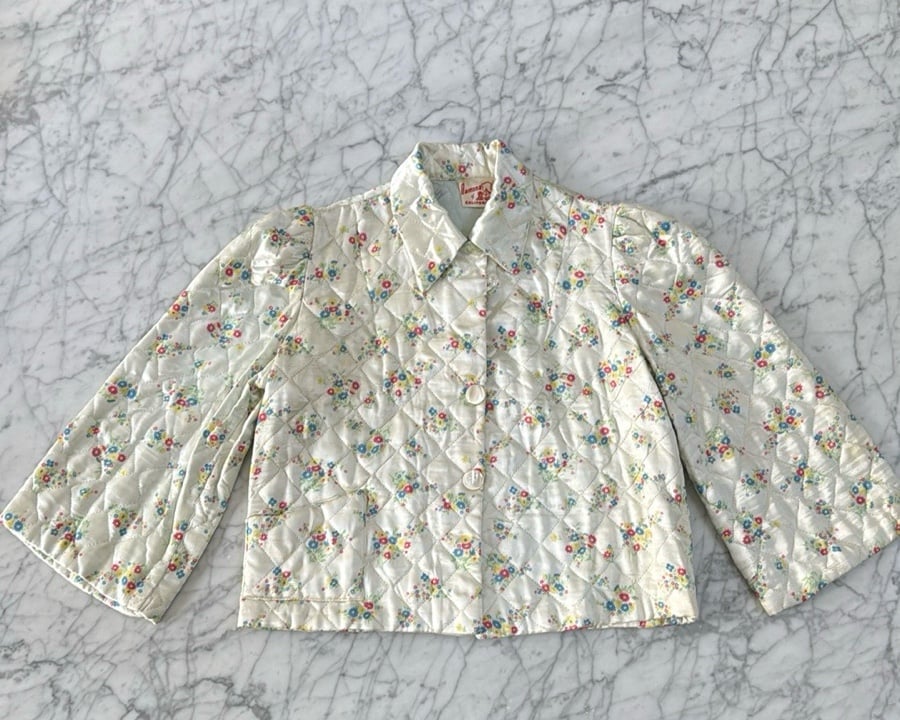 Vintage Quilted Girls Jacket Size 8/10 Cotton Floral Pattern Cottagecore Ramona