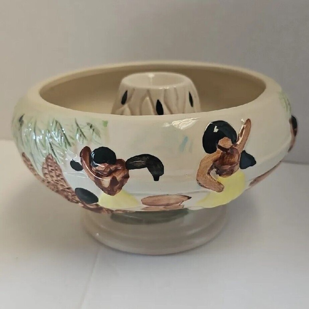 Polynesian Shonfeld's Ceramic Dish Hawaiian Dancers 70s Microwave Safe Palm Tree