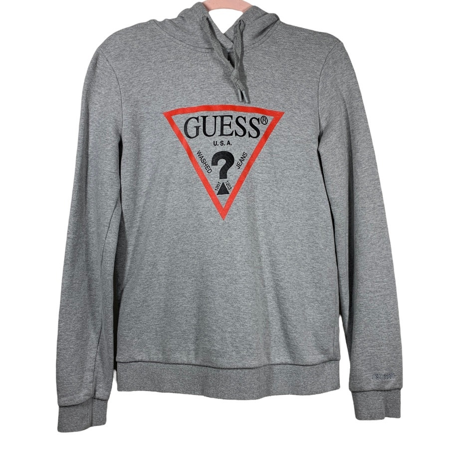 GUESS Gray Graphic Hoodie Long Sleeve Sweatshirt Small