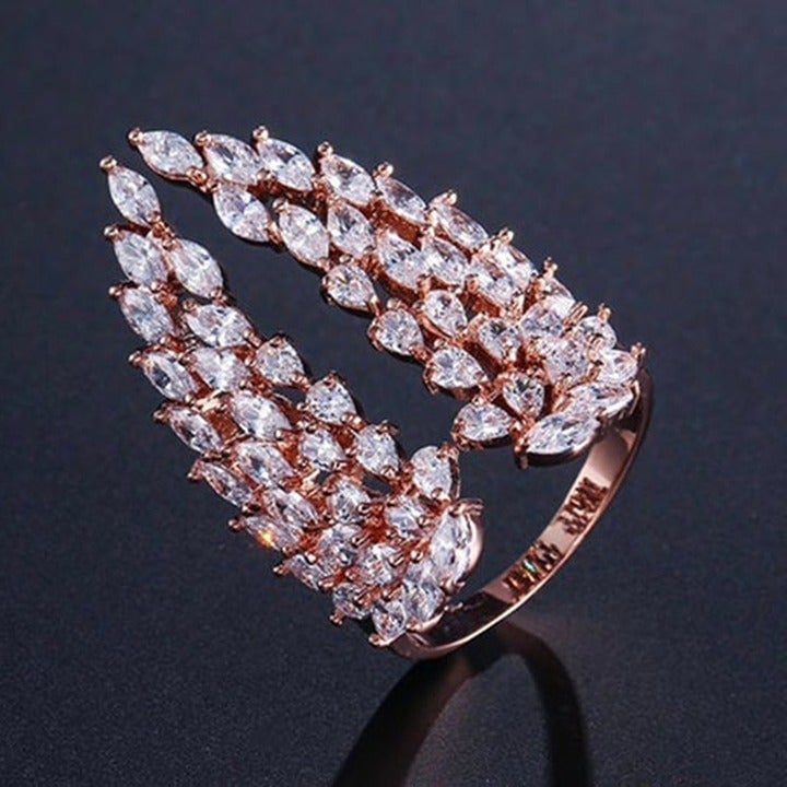 ▶️Limited!! New 14K Rose Gold Micro Paved CZ Feather Angel Wing Ring, WAAL1318