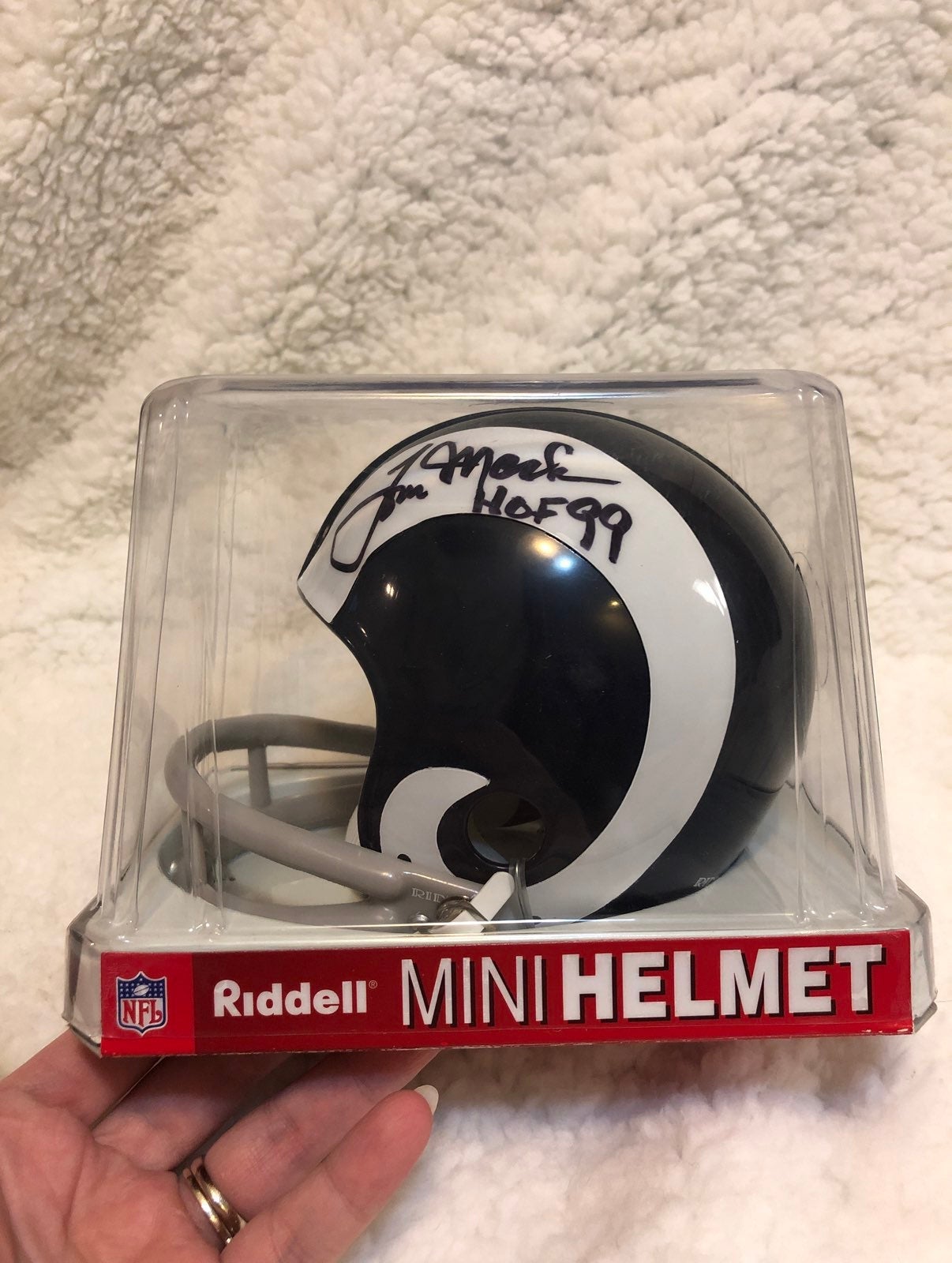 Tom Mack-Hall of Fame AUTOGRAPHED St Louis Rams Riddell mini-helmet with COA