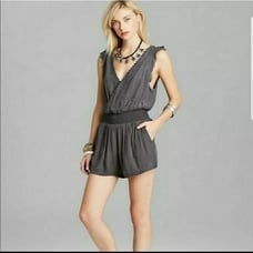 Free People Womens Soft Surplice Romper Size Small Dark Gray Elastic Waist