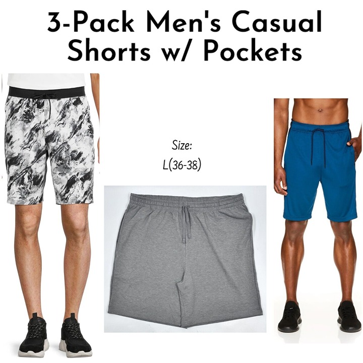 Reebok Mens Lot 3 Casual Pull On Elastic Waist Athletic Shorts w/Pockets Sz L