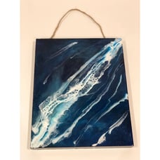 Resin Artwork on Wood Panel Beach Ocean Scene 15 x 12 titled Blue Dreamscape.