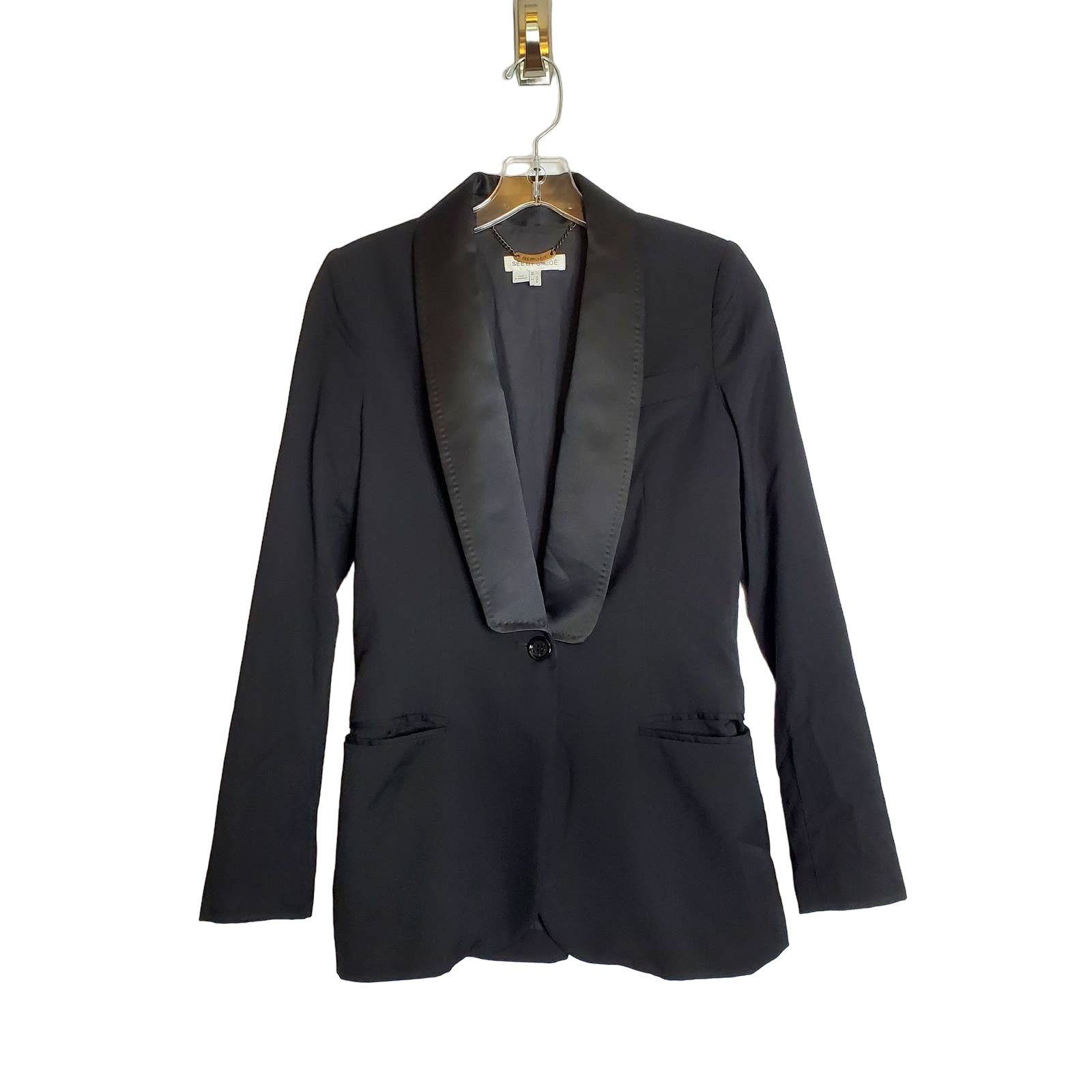 See By Chloe Tuxedo Blazer Size 2 Black Satin Trim Corporate Office Siren Career