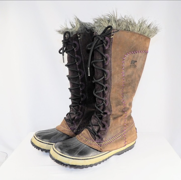 Sorel CATE THE GREAT Fur Lined Brown Leather overlay/Lace up Boots Size 9