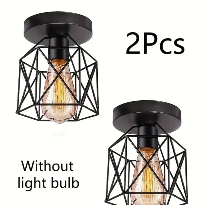 2pcs Modern Nordic Style Industrial Pendant Lights, Matte Black Metal Frame