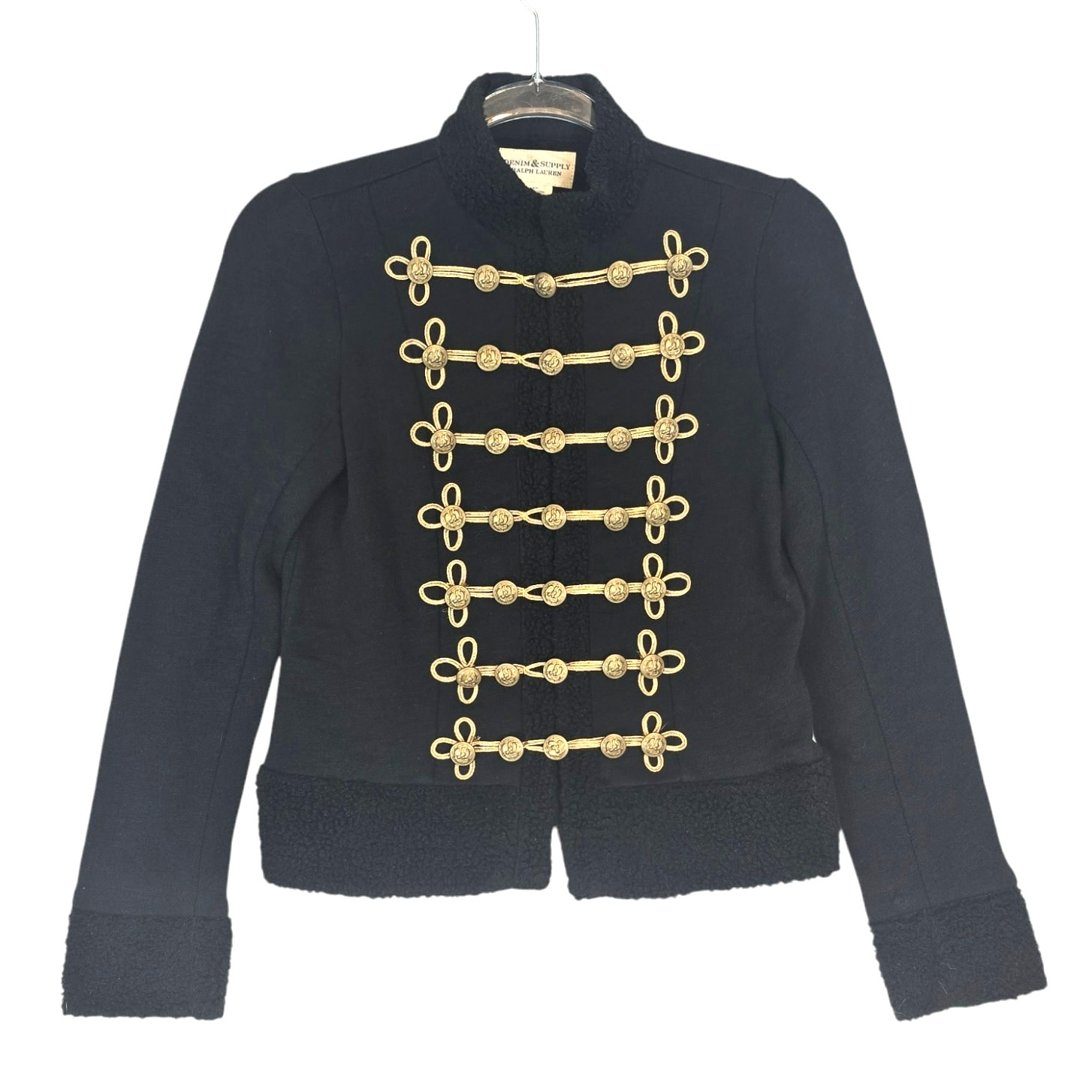 Denim & Supply Ralph Lauren Cropped Military Jacket French Terry Faux Fur Small