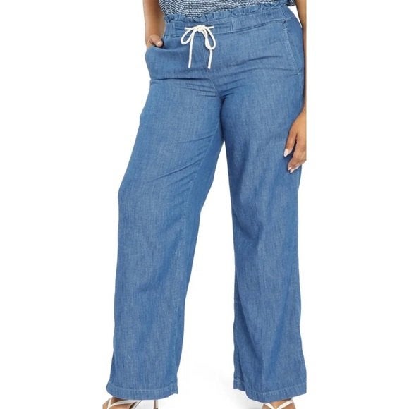 NYDJ HIGH WAIST WIDE LEG COTTON CHAMBRAY JEANS NWOT SIZE 22W