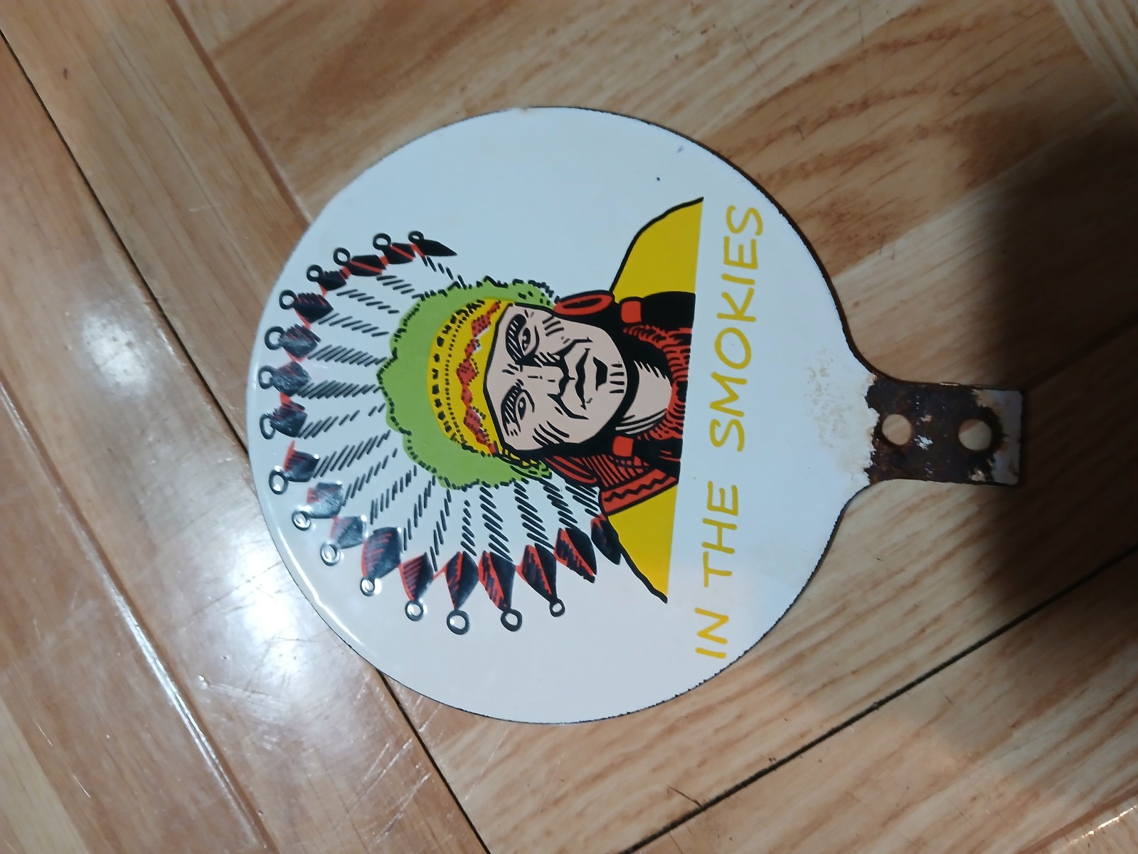 Vintage small 4x4 inch porcelain sign indian