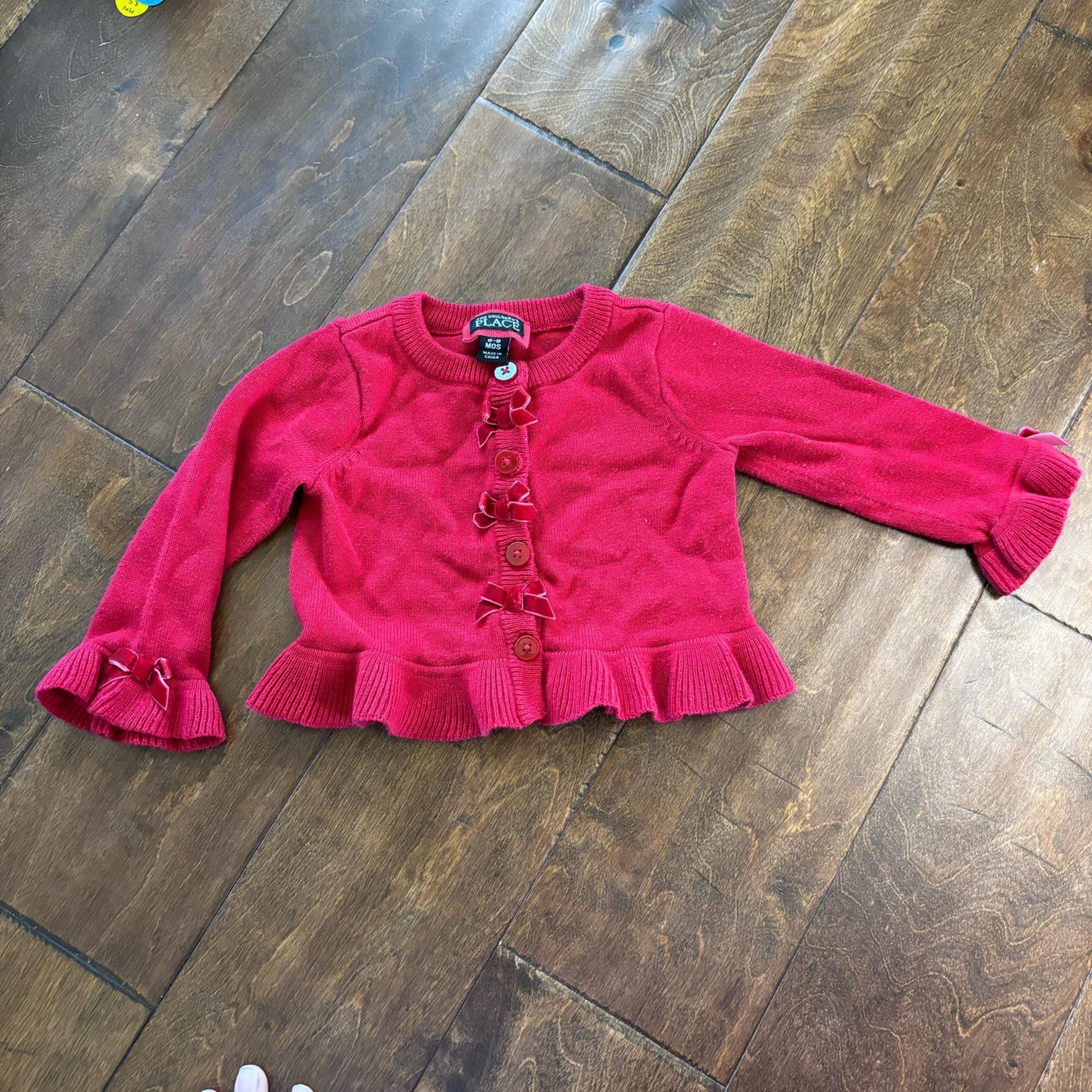 Children's Place Girls 6-9 Months Cardigan Sweater Red Bows Button Down - The Children's Place