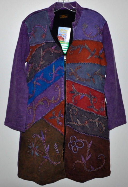 Rising International Floral Purple Full Length Jacket Women's Sz Medium NWT