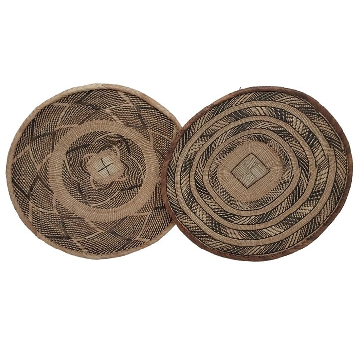 Binga Basket Set of 2 African Tonga Zambia Zimbabwe Wall Art Centerpiece 14.5