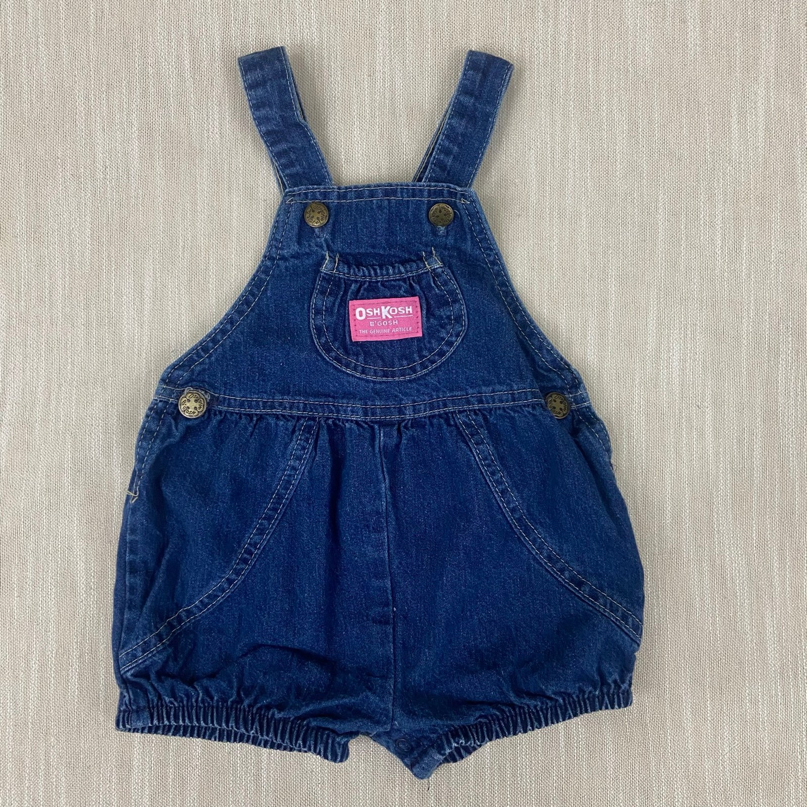Vintage Oshkosh Girls 24M Denim Shortalls Jean Bubble Romper