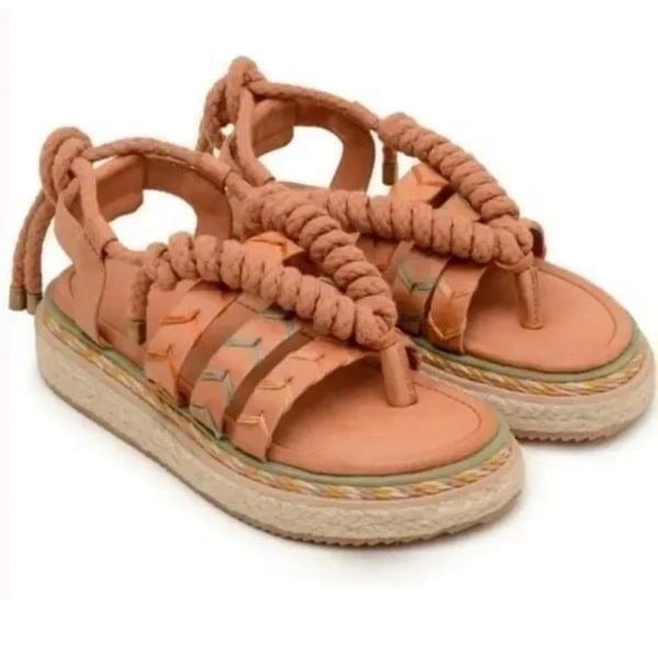 Farm Rio Sandal Rope Women Size 10 Tan Vegan Leather New No Box Espadrille