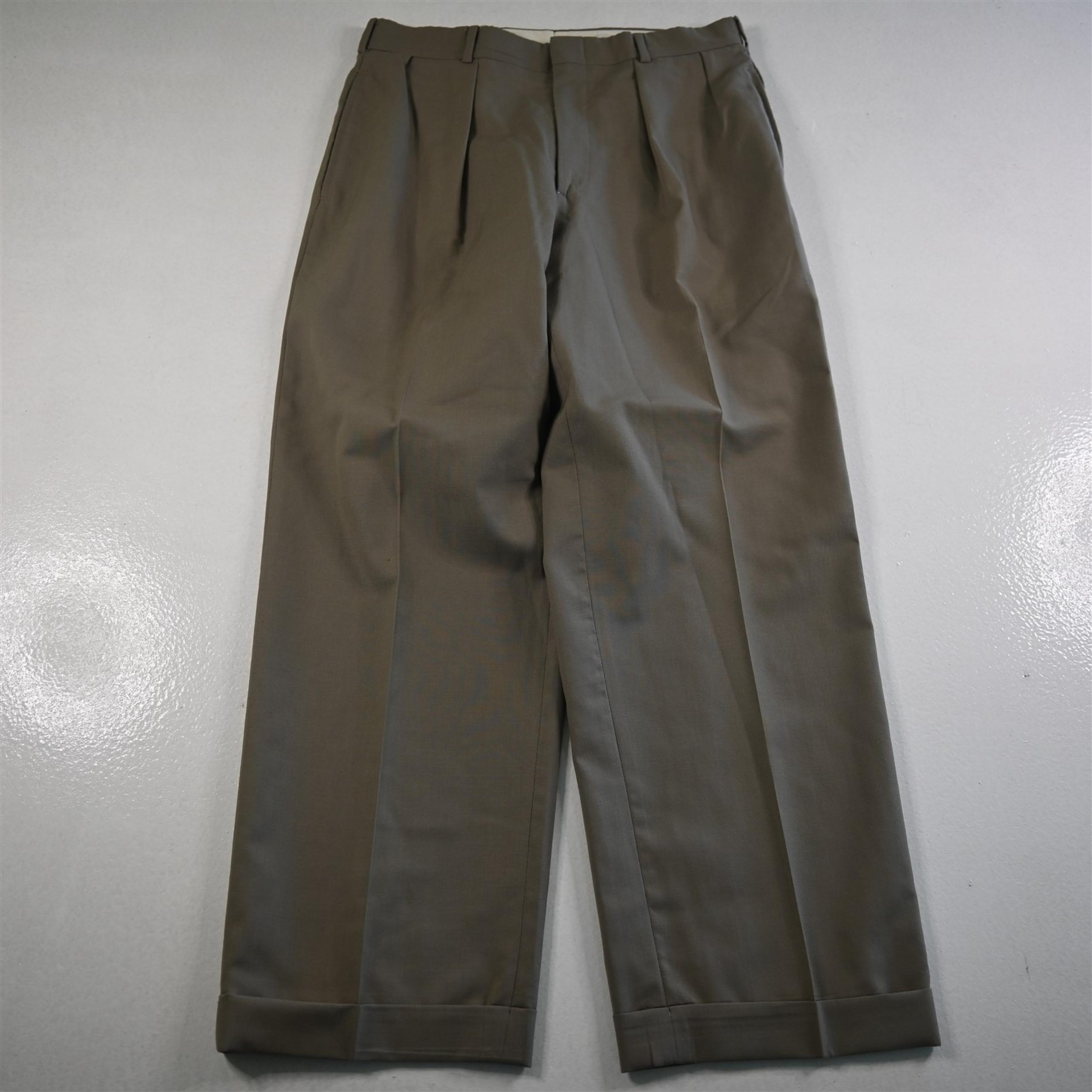 Vtg USA Made 30x29 Tan Brown 100% Wool Pleated Cuffed High Waist Mens Pants - Harold Powell