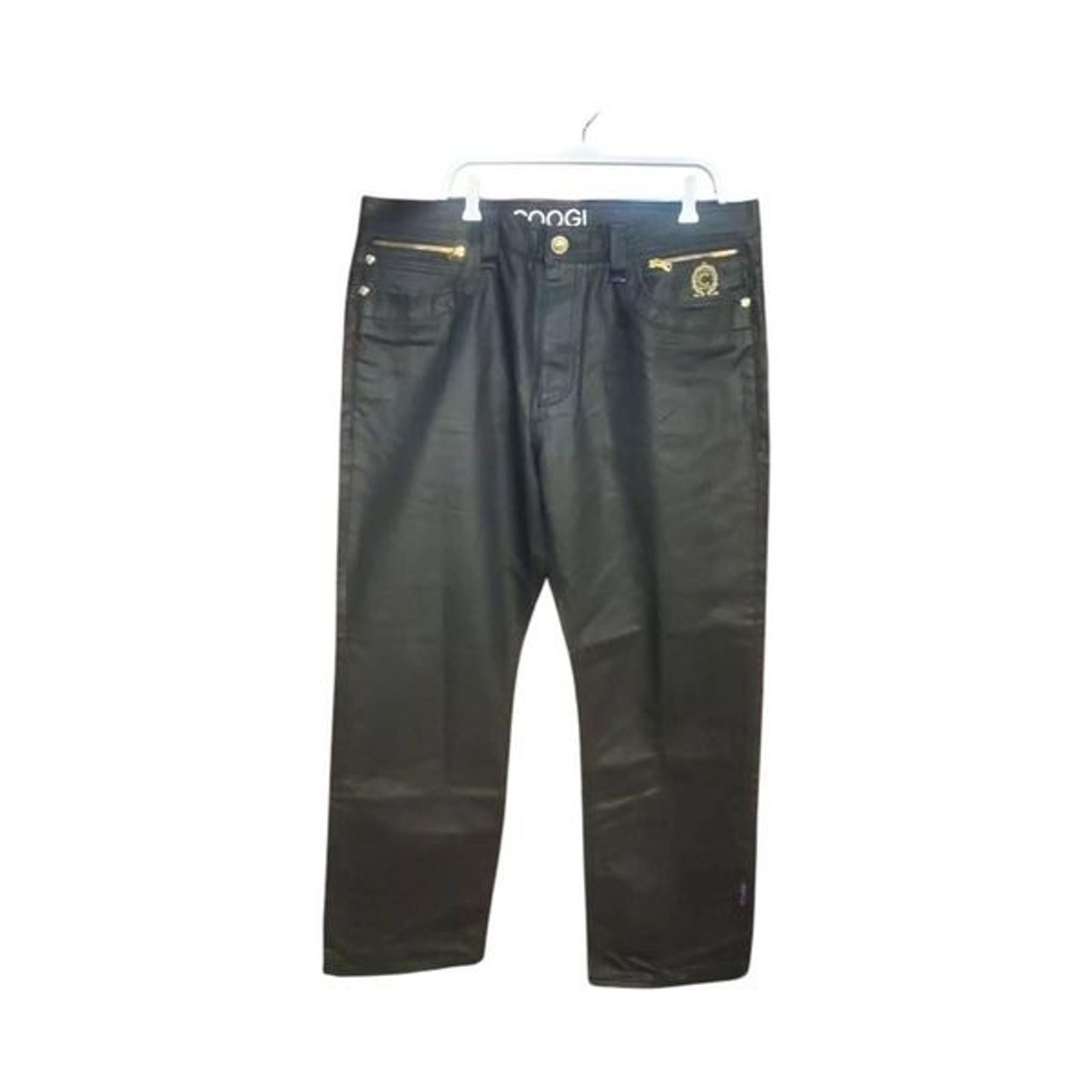 COOGI Mens Sz 40x35 Black Dark Wash Baggy Jeans Hip Hop Y2K Embroidered Pockets