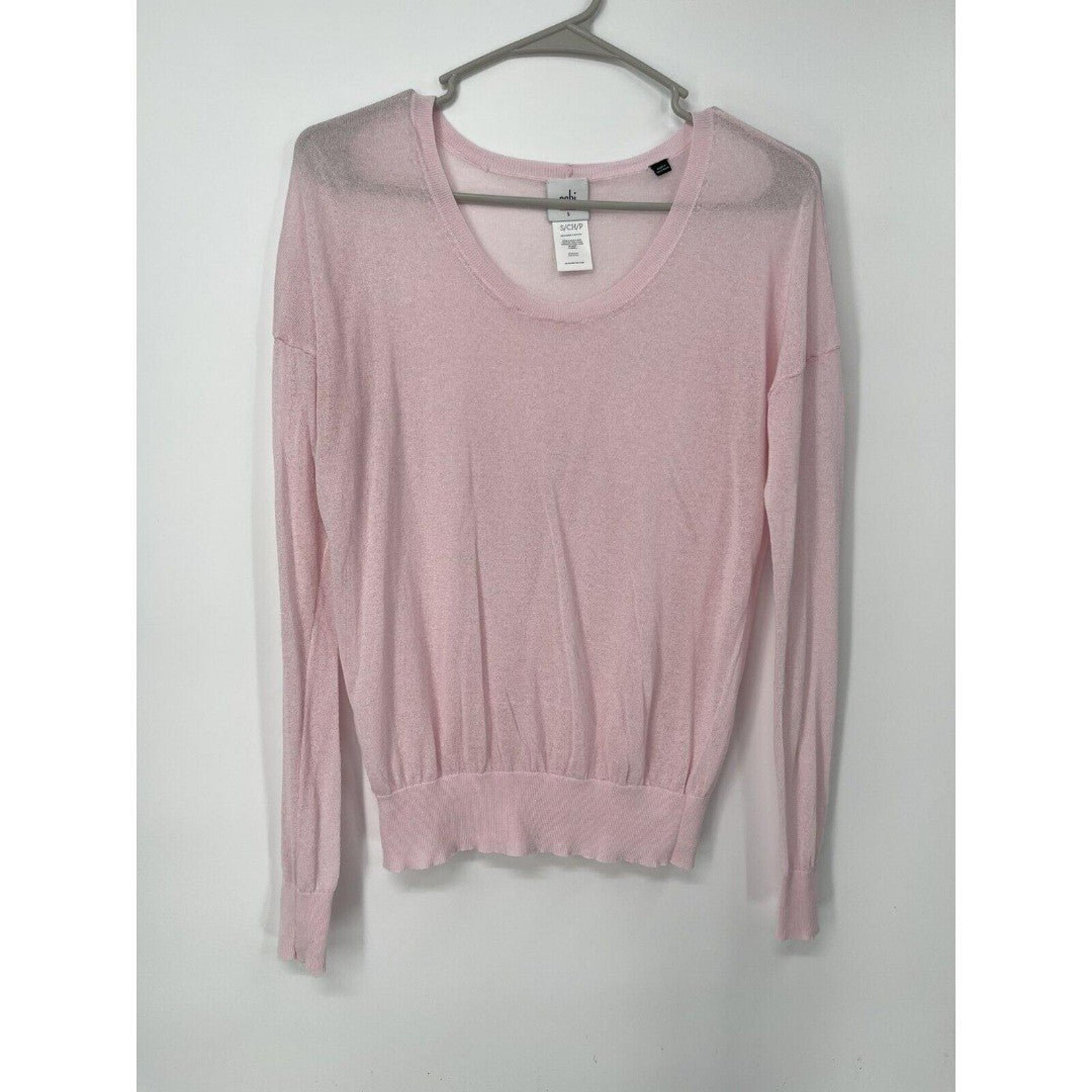 Cabi Womens Sweater S Gossamer Pink Semi Sheer Open Knit Scoop Neck