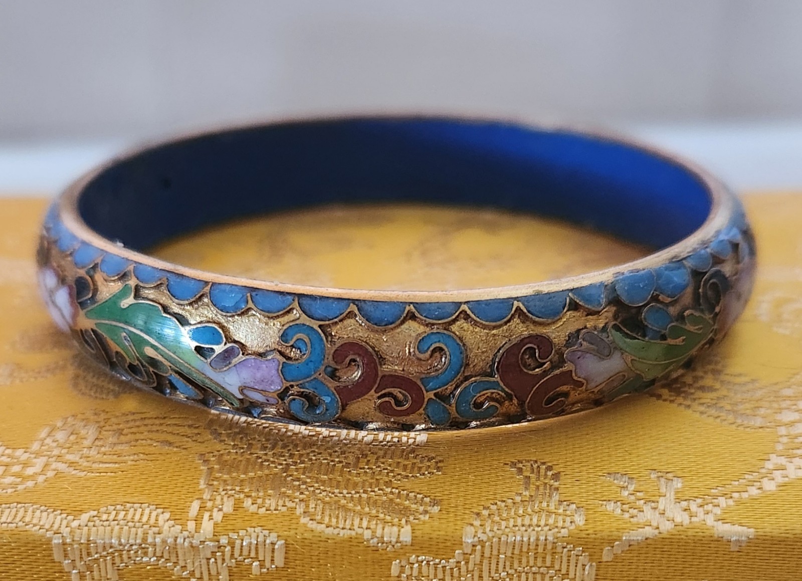 Vintage Champlevé Enamel Cloisonne Floral Bangle 6"