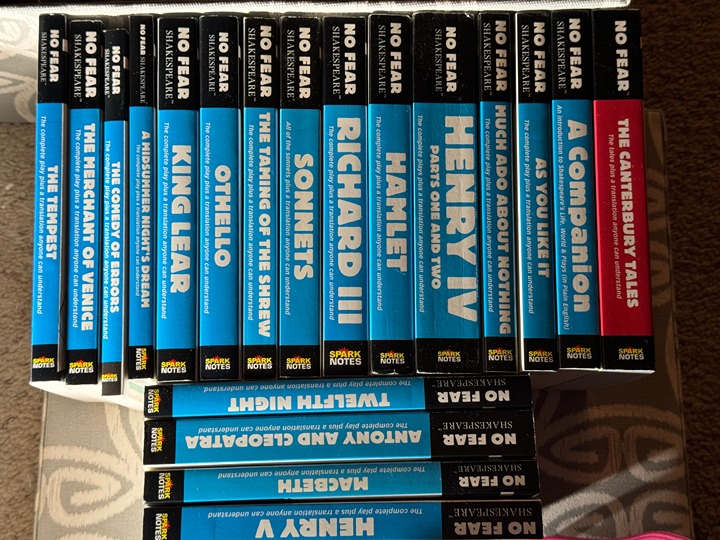 Complete Set: No Fear Shakespeare/Middle English SparkNotes - 19 books