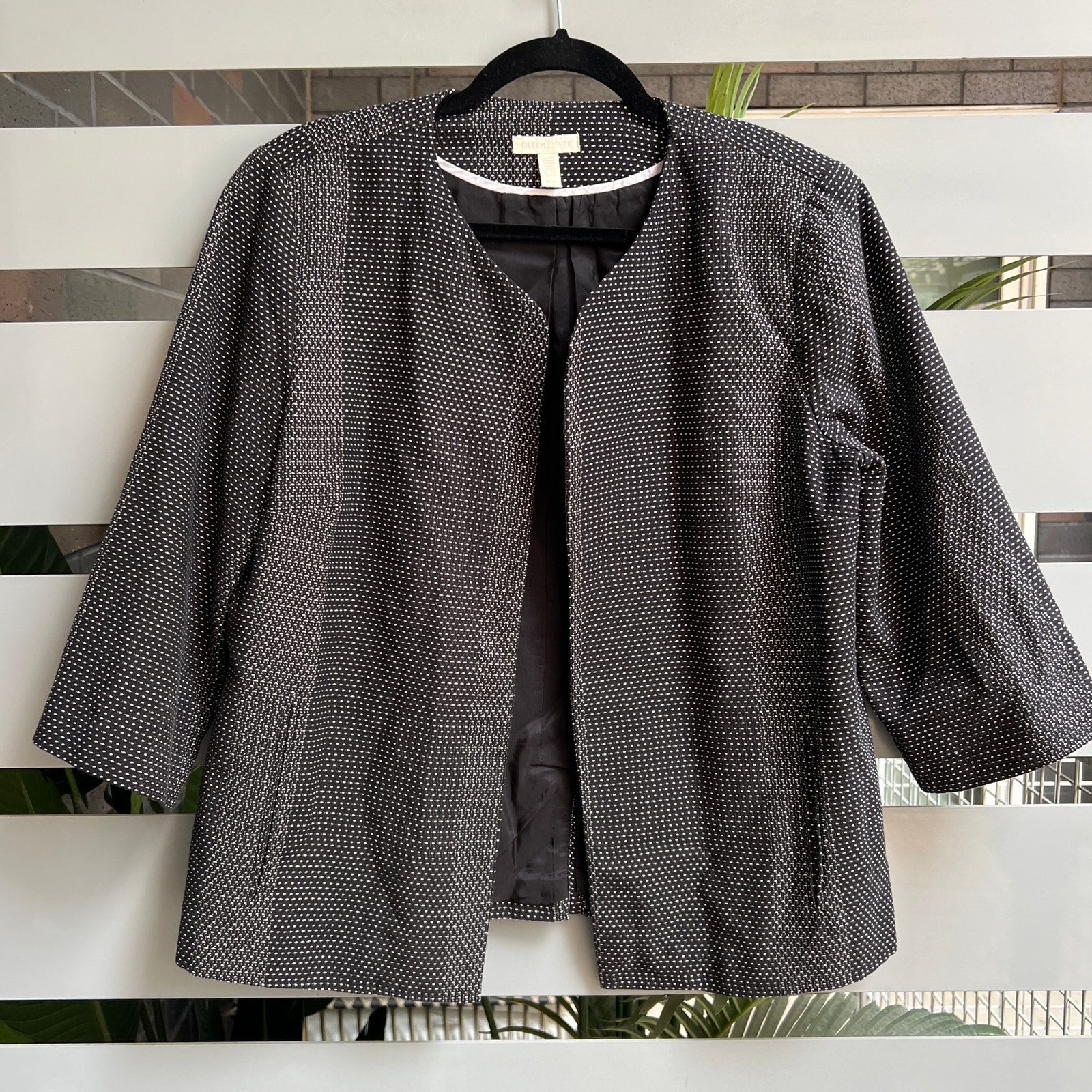 Eileen Fisher Black & White Organic Cotton Kurume Jacket Size M