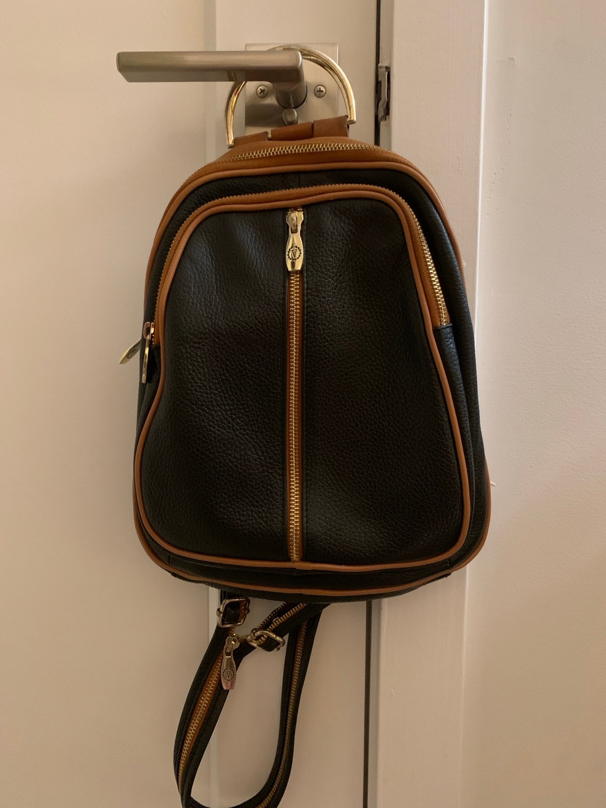 VALENTINA Women’s Backpack Black Textured Leather Made in Italy Travel Bag