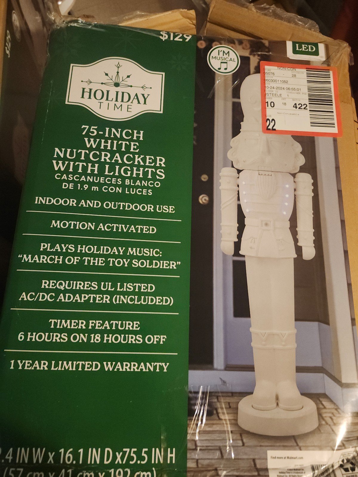 Nutcracker 6ft. Hard to find.   Indoor outdoor. Lights and music
