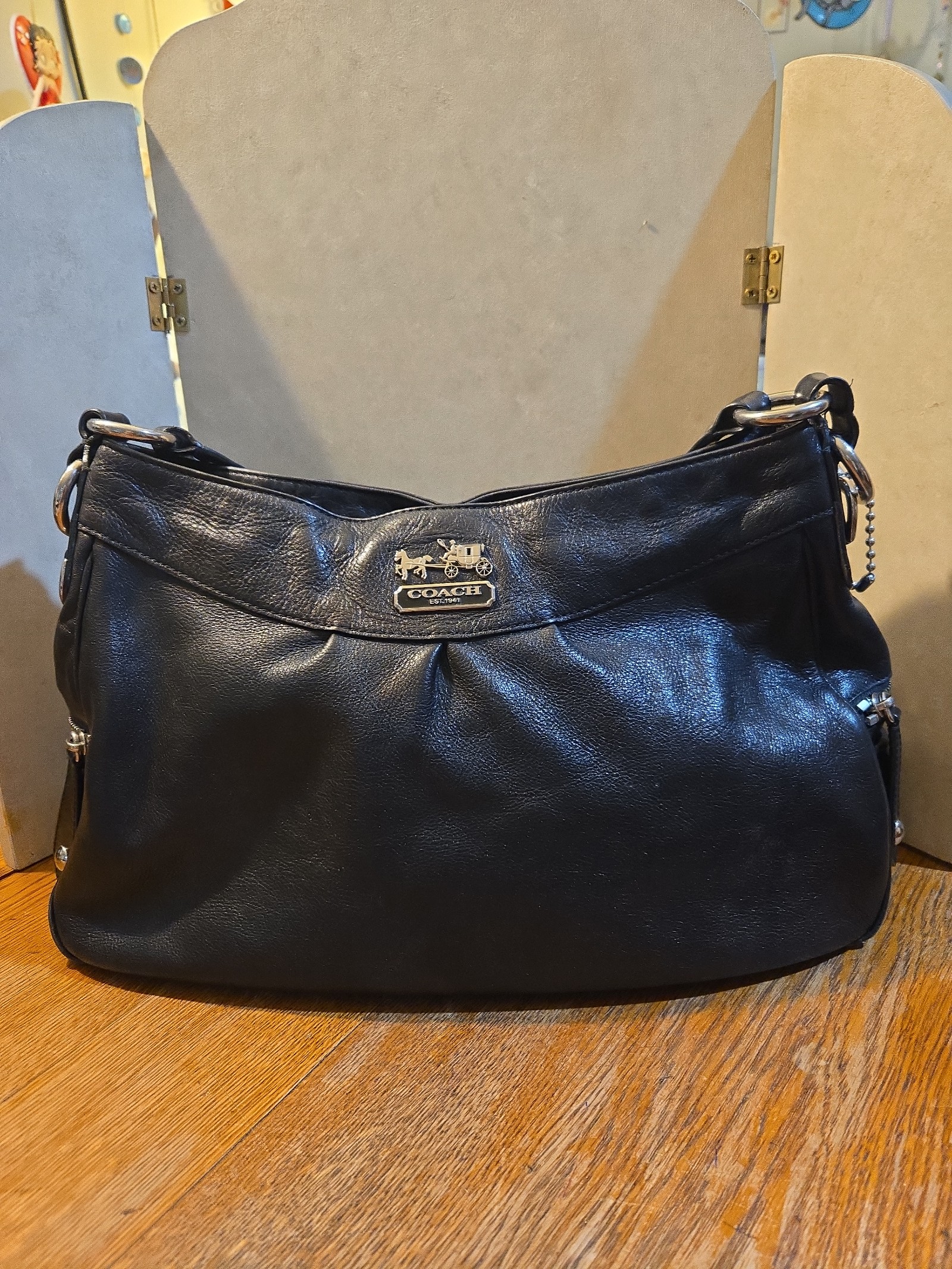 Black Leather COACH Madison Medium/Large Shoulder Bag #13250