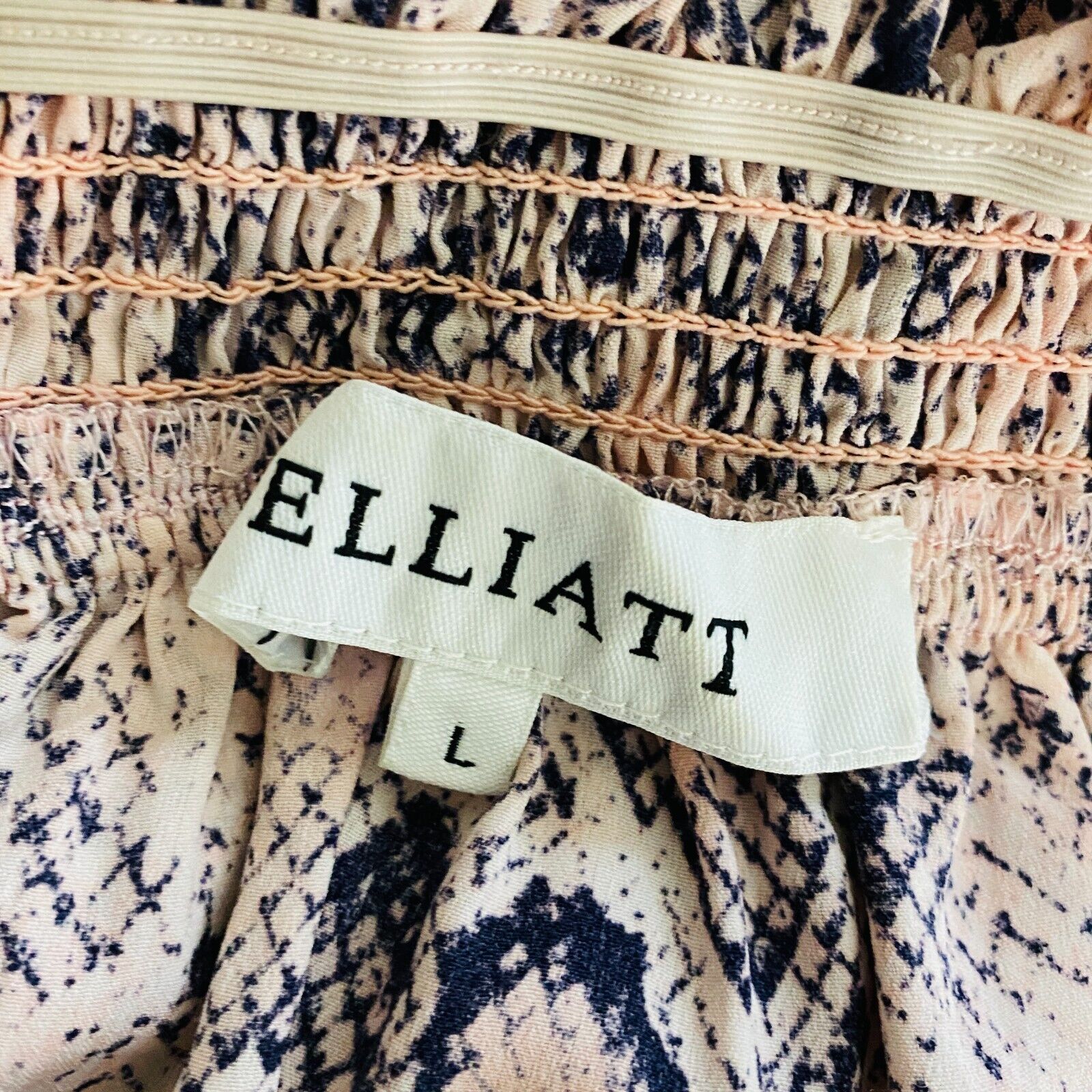 Elliatt Pink Snakeskin Off Shoulder Smocked Ruffle Neckline Women's L Top