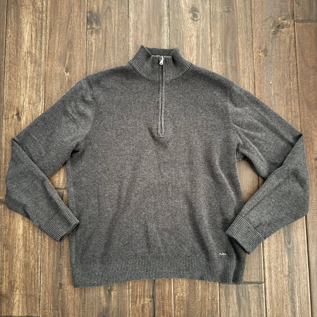 Michael Kors Gray Mock Neck 1/4 Zip Pullover Sweater M