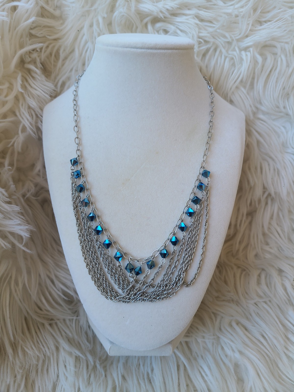 Touchstone Crystal Silver Toned Necklace with Blue Crystals - Great Cond