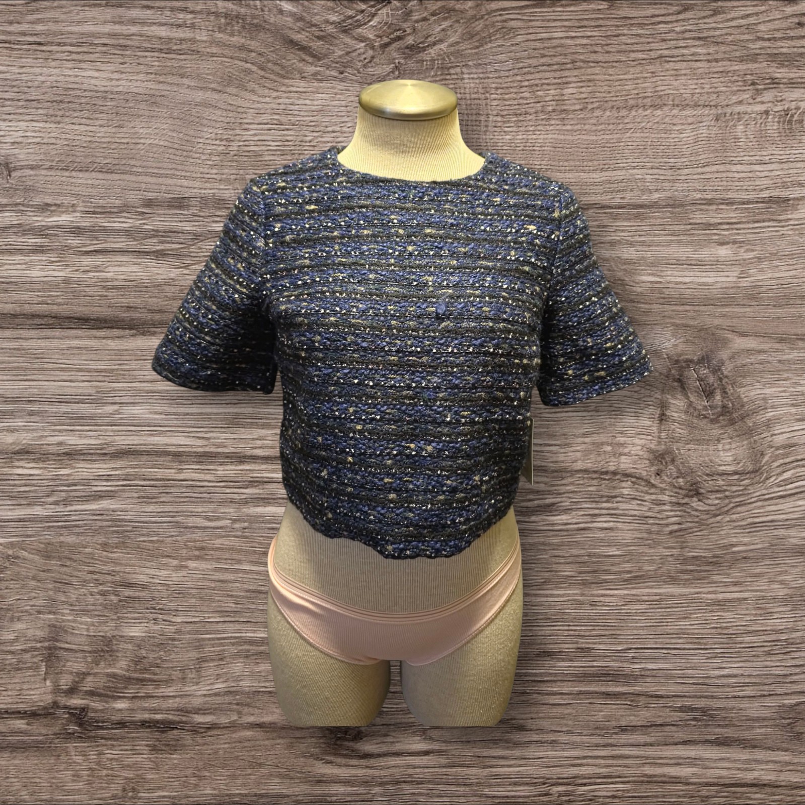 HYACINTH HOUSE Navy Tweed Georgie Top Blue Wool Lined Sz S NEW