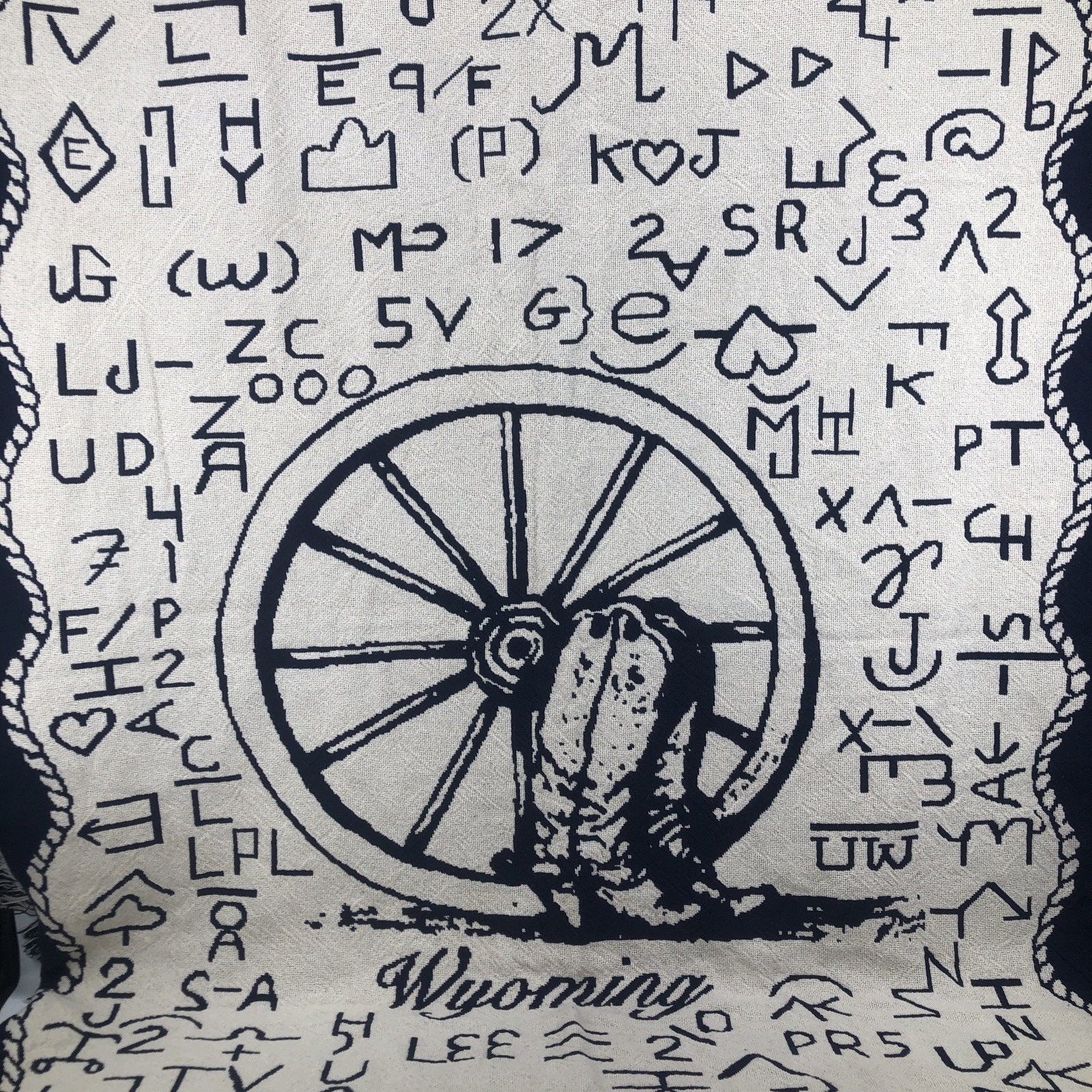 PURE COUNTRY WEAVERS WYOMING  Tapestry Throw Blanket Ranch Cattle Brands Boots