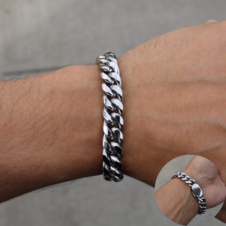 Silver 10mm Cuban Link Bracelet With Button Clasp 7 / 8 / 9