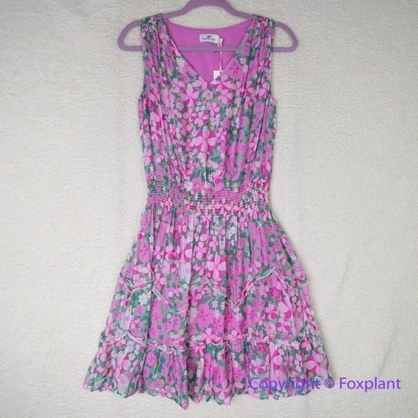 New! Vineyard Vines Silk Blend Montauk Daisy Peapode Tea Rose Mini Dress, XS