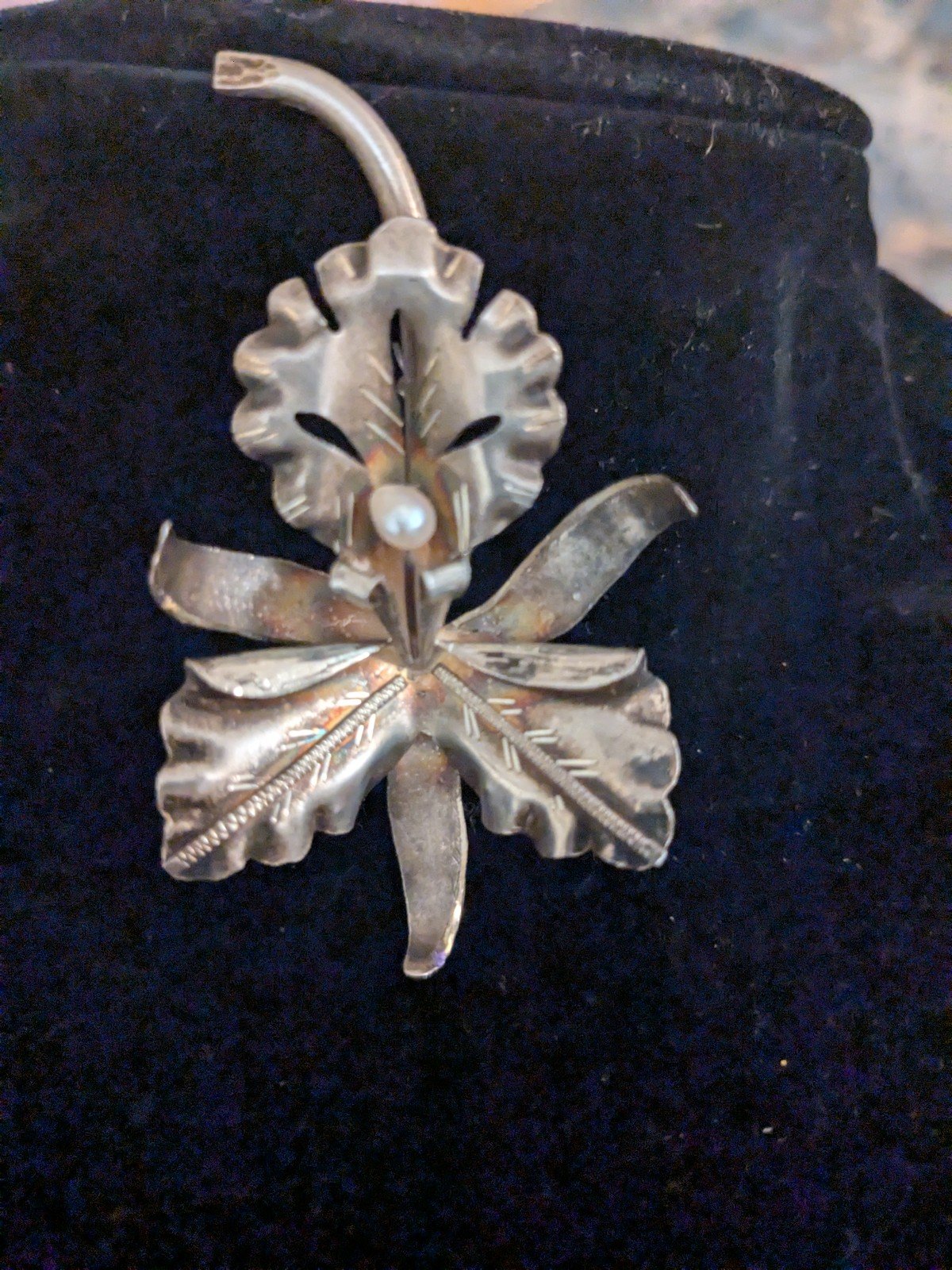 Antique sterling silver orchid brooch
