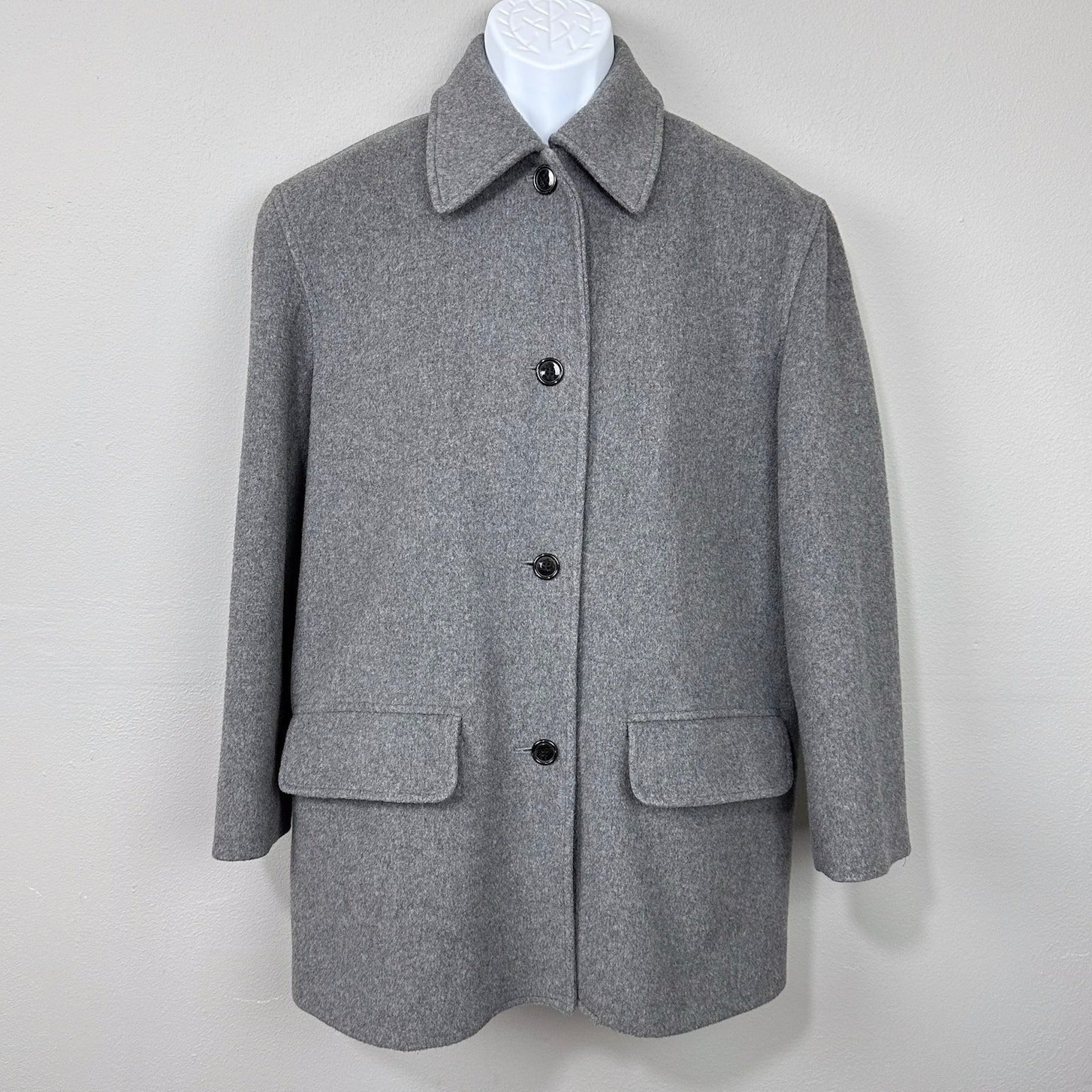 Vintage 90s J.Crew Gray Wool Cashmere Overcoat Size S Mid Length Pea Coat