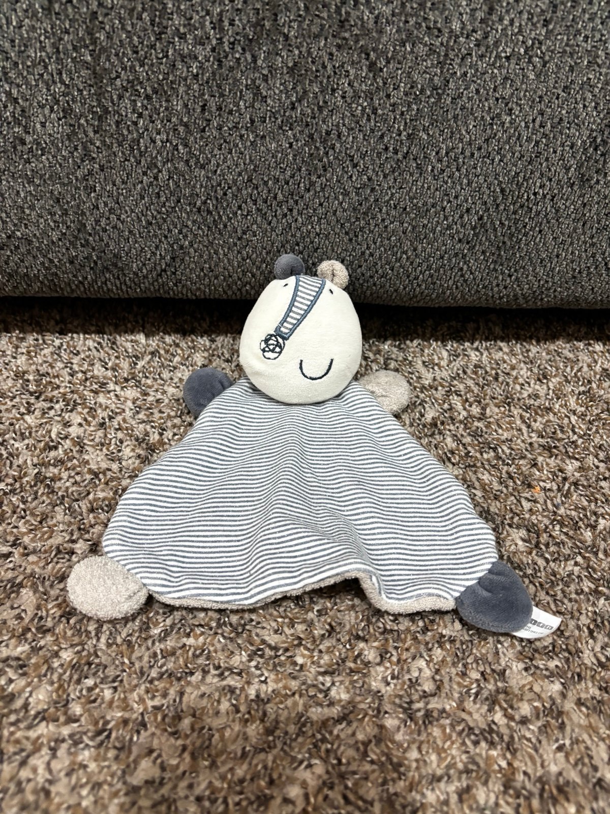 Mamas & Papas Neurosmith Bear Dog Zebra Baby Plush Lovey Blue Grey Stripe