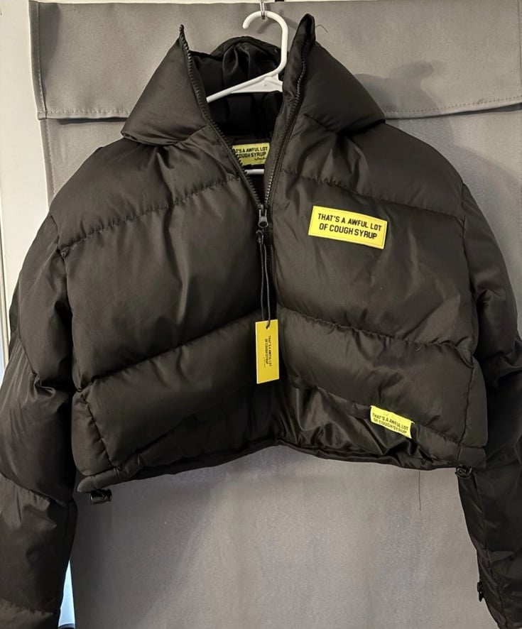 That’s A Awful Lot of Cough Syrup Cropped MEDIUM Women’s Puffer Jacket *Black*