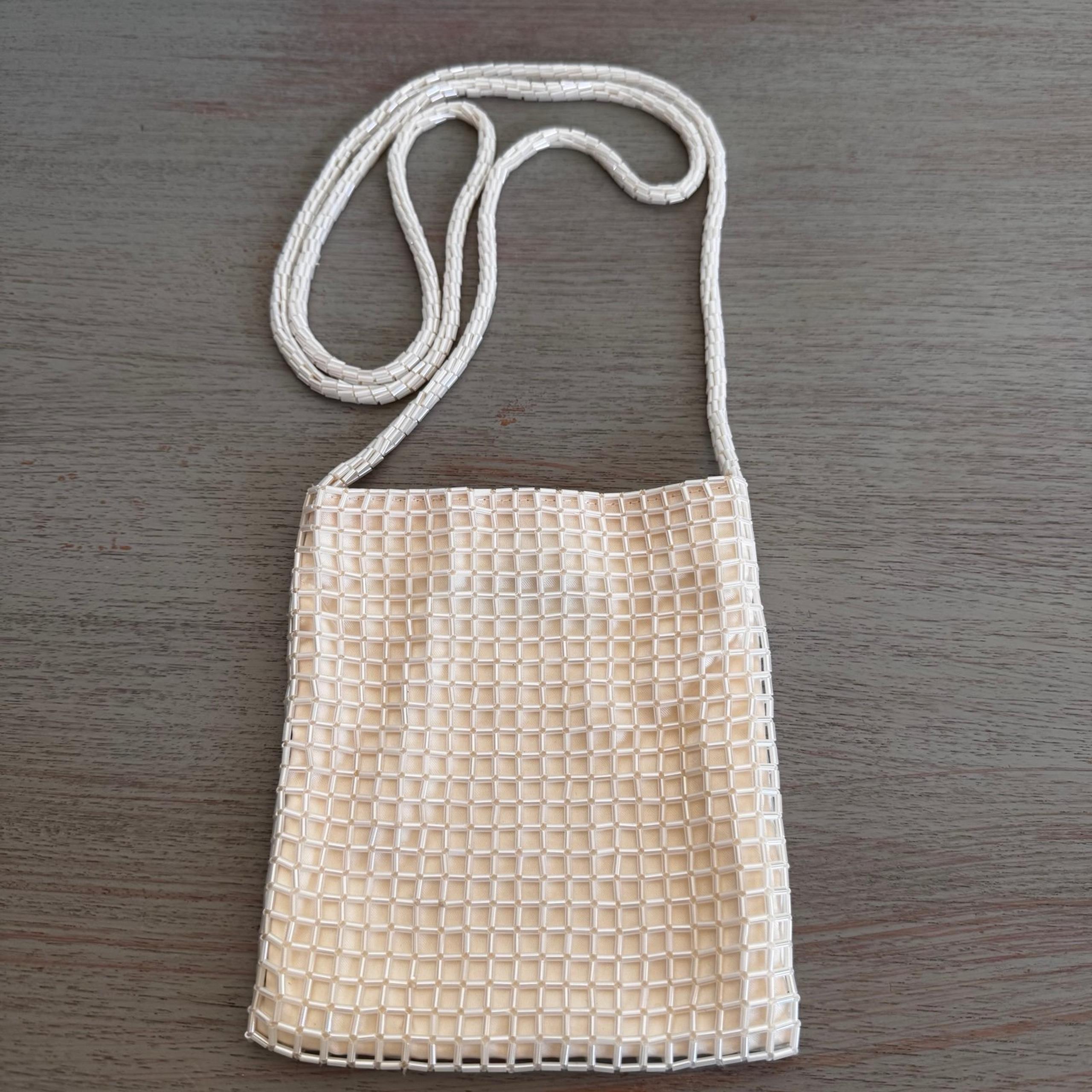 Vintage Valerie Stevens Beaded Mesh Square Formal Evening Crossbody Bag Bridal