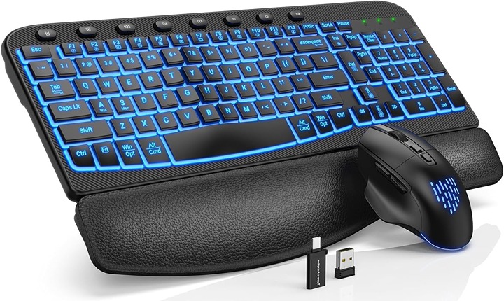SABLUTE Ergonomic Wireless Keyboard and Mouse Combo - Wave Keyboard with Soft Le