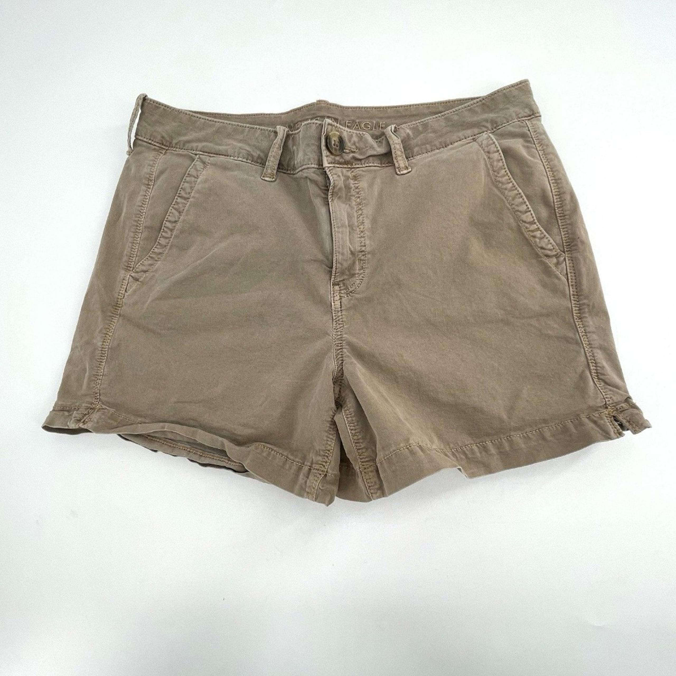American Eagle Midi Shorts Womens 10 Khaki Tan Twill Super Stretch Mid Rise
