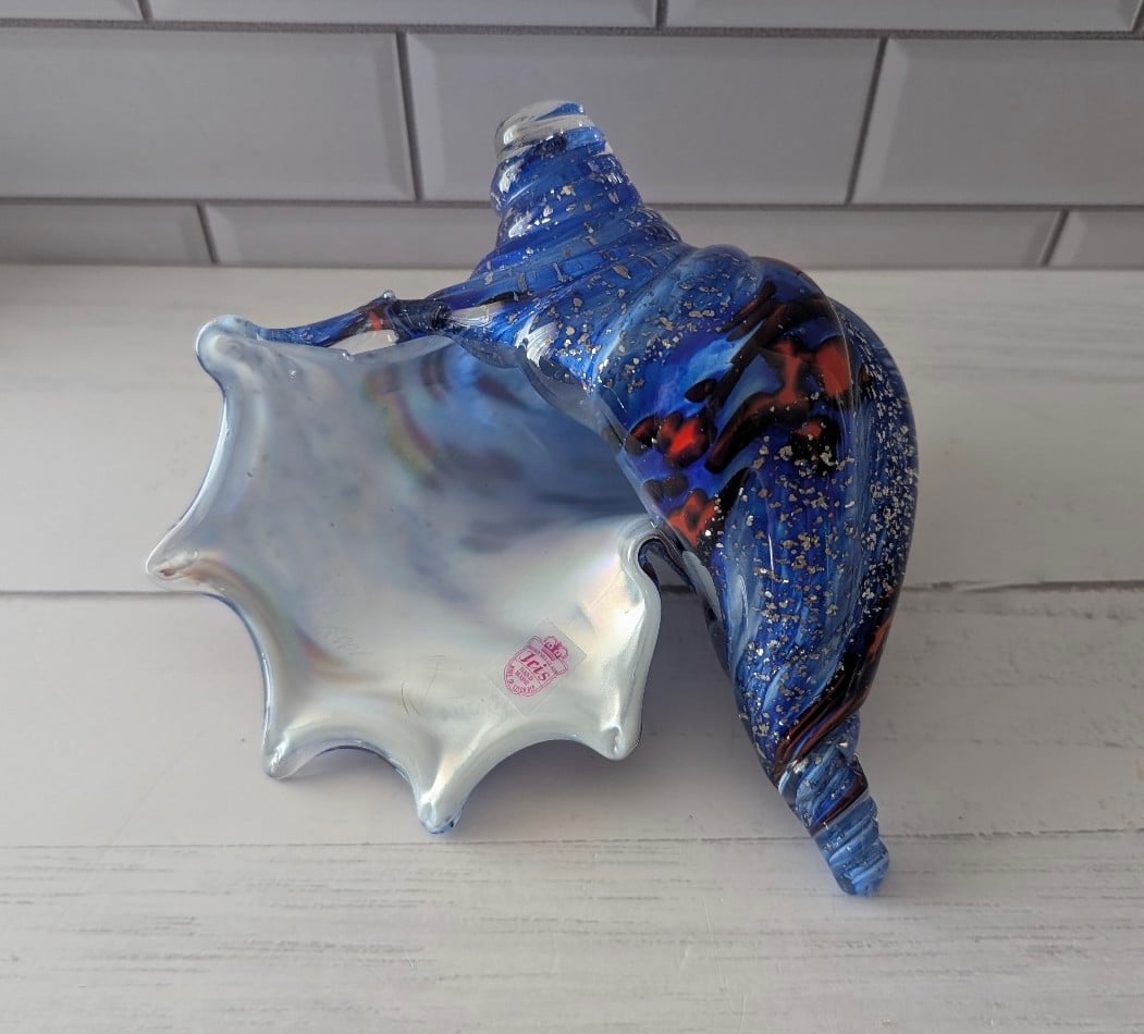 Vintage IRIS Bohemia Glass Conch Shell Nautical Home Decor Accent beach decor