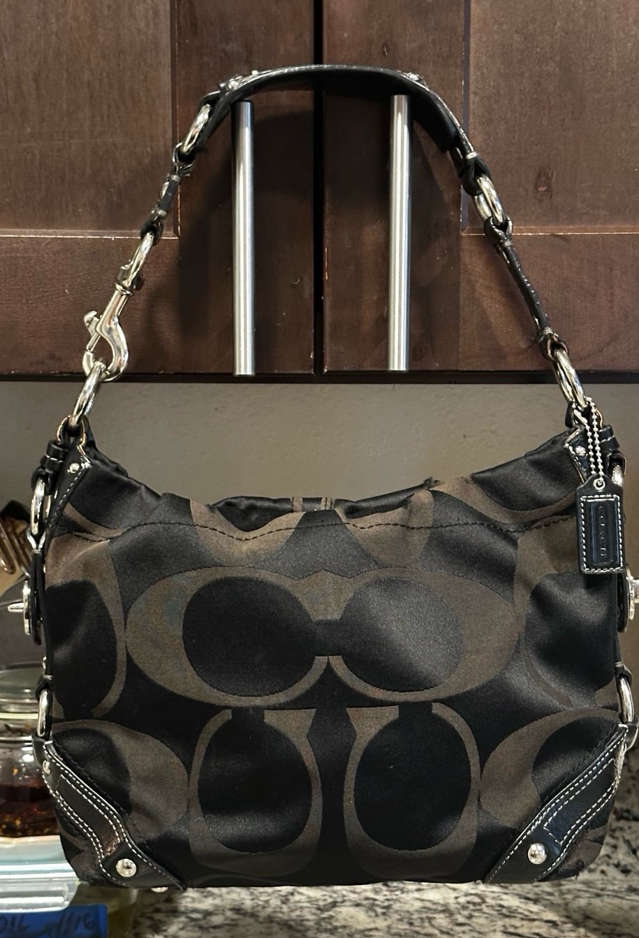 COACH Slim carly hobo shoulder bag in black & chocolate brown