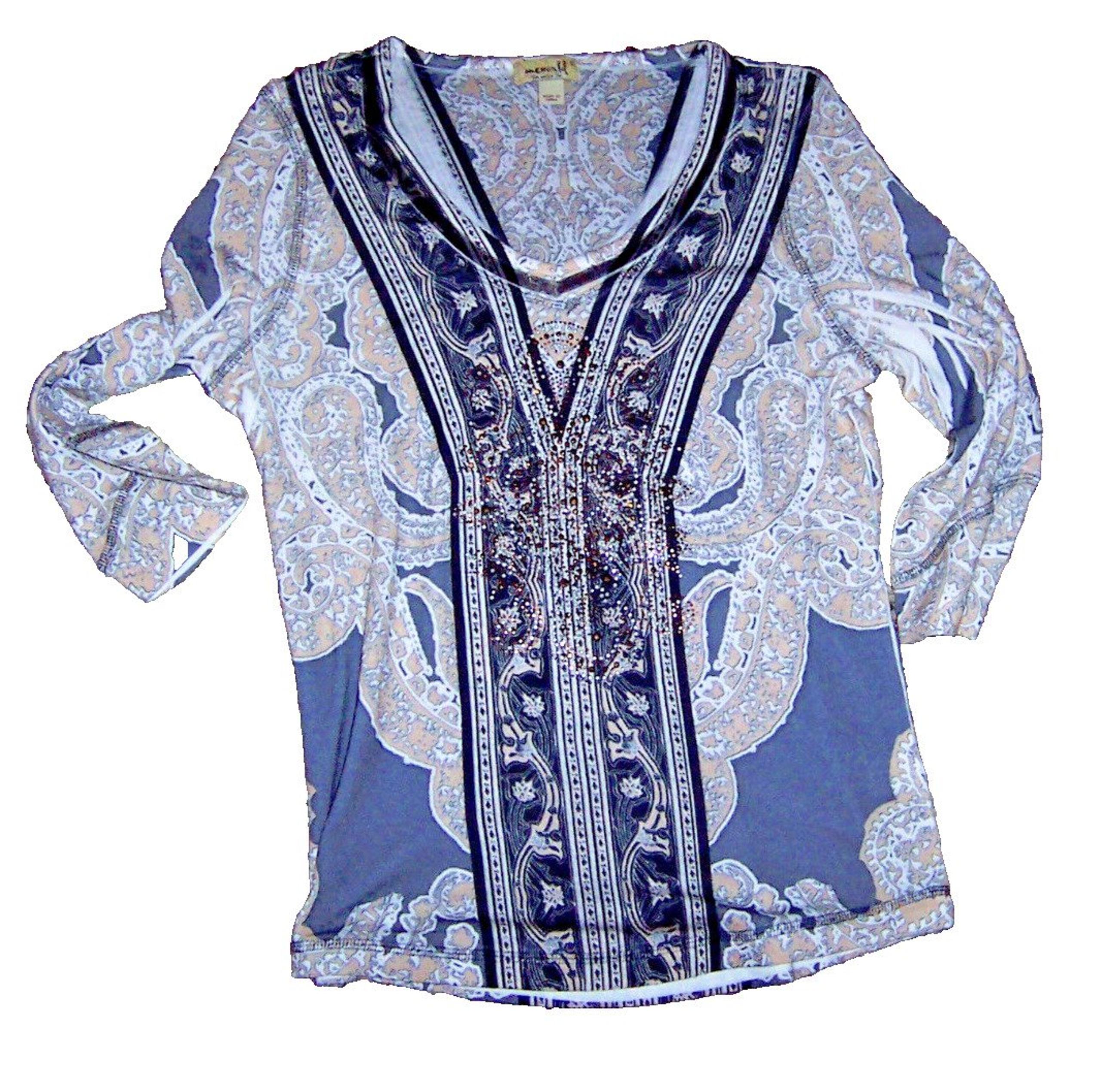 ONE WORLD S blouse size small SM rhinestone blouse top shirt STRETCH PRETTY
